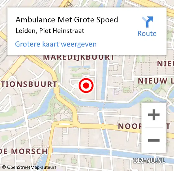 Locatie op kaart van de 112 melding: Ambulance Met Grote Spoed Naar Leiden, Piet Heinstraat op 31 augustus 2023 21:43