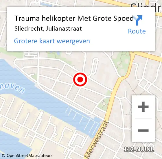 Locatie op kaart van de 112 melding: Trauma helikopter Met Grote Spoed Naar Sliedrecht, Julianastraat op 31 augustus 2023 23:00
