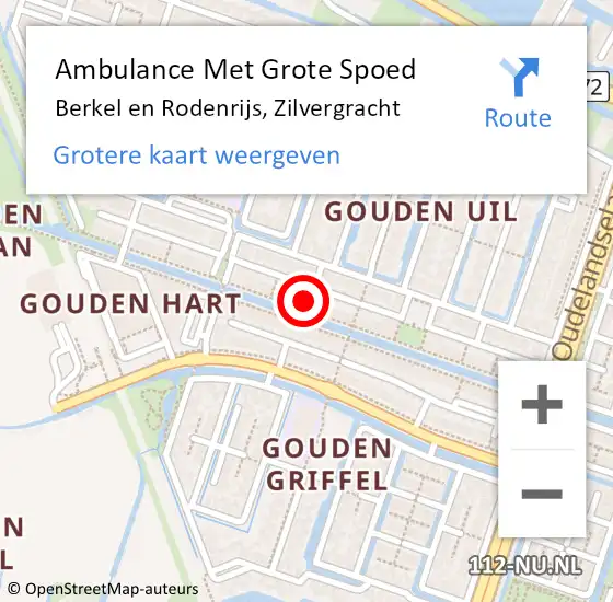 Locatie op kaart van de 112 melding: Ambulance Met Grote Spoed Naar Berkel en Rodenrijs, Zilvergracht op 1 september 2023 02:05