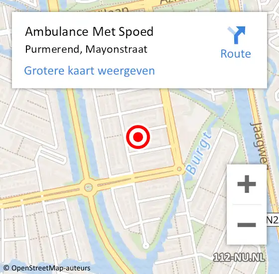Locatie op kaart van de 112 melding: Ambulance Met Spoed Naar Purmerend, Mayonstraat op 1 september 2023 03:22