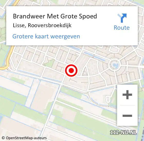 Locatie op kaart van de 112 melding: Brandweer Met Grote Spoed Naar Lisse, Rooversbroekdijk op 1 september 2023 08:08
