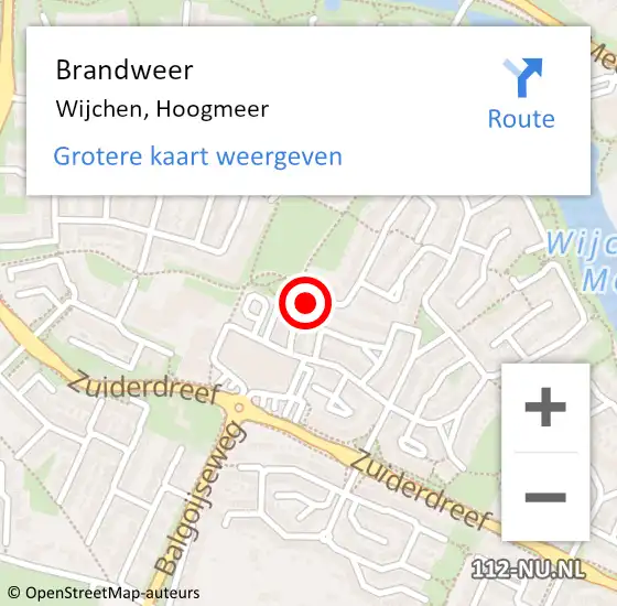Locatie op kaart van de 112 melding: Brandweer Wijchen, Hoogmeer op 1 september 2023 08:27