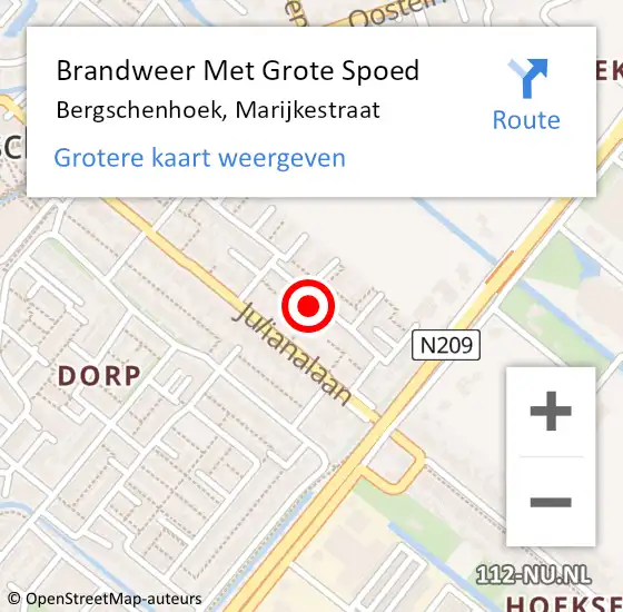 Locatie op kaart van de 112 melding: Brandweer Met Grote Spoed Naar Bergschenhoek, Marijkestraat op 1 september 2023 11:04