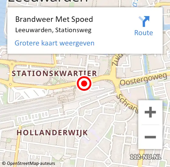 Locatie op kaart van de 112 melding: Brandweer Met Spoed Naar Leeuwarden, Stationsweg op 1 september 2023 11:53