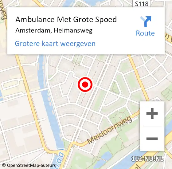 Locatie op kaart van de 112 melding: Ambulance Met Grote Spoed Naar Amsterdam, Heimansweg op 1 september 2023 12:14