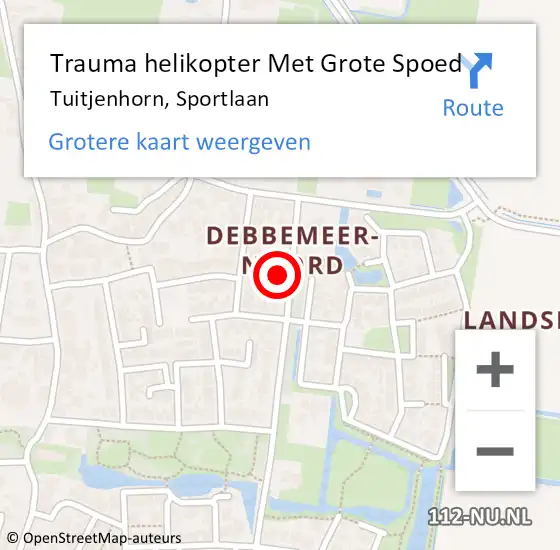 Locatie op kaart van de 112 melding: Trauma helikopter Met Grote Spoed Naar Tuitjenhorn, Sportlaan op 1 september 2023 12:24