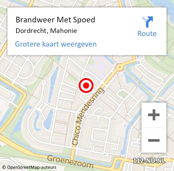 Locatie op kaart van de 112 melding: Brandweer Met Spoed Naar Dordrecht, Mahonie op 1 september 2023 14:30