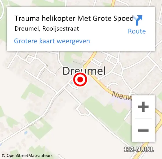 Locatie op kaart van de 112 melding: Trauma helikopter Met Grote Spoed Naar Dreumel, Rooijsestraat op 1 september 2023 16:12