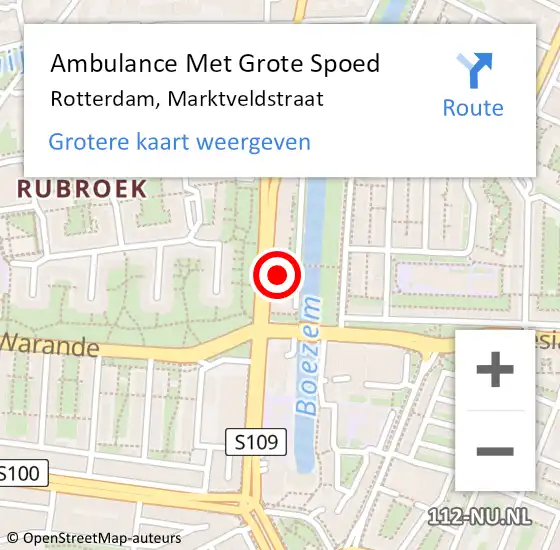 Locatie op kaart van de 112 melding: Ambulance Met Grote Spoed Naar Rotterdam, Marktveldstraat op 1 september 2023 17:30