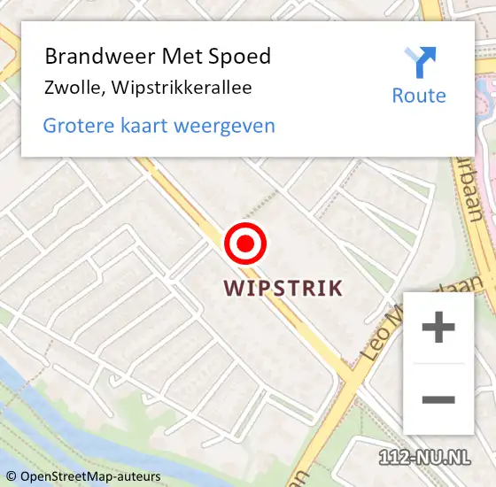 Locatie op kaart van de 112 melding: Brandweer Met Spoed Naar Zwolle, Wipstrikkerallee op 1 september 2023 17:35