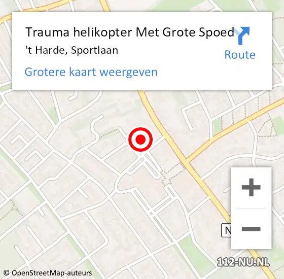 Locatie op kaart van de 112 melding: Trauma helikopter Met Grote Spoed Naar 't Harde, Sportlaan op 1 september 2023 19:31
