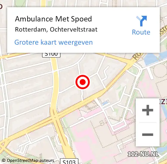 Locatie op kaart van de 112 melding: Ambulance Met Spoed Naar Rotterdam, Ochterveltstraat op 1 september 2023 19:48