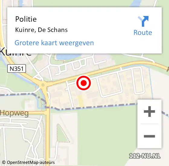 Locatie op kaart van de 112 melding: Politie Kuinre, De Schans op 1 september 2023 20:40