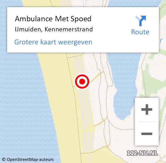 Locatie op kaart van de 112 melding: Ambulance Met Spoed Naar IJmuiden, Kennemerstrand op 1 september 2023 20:45