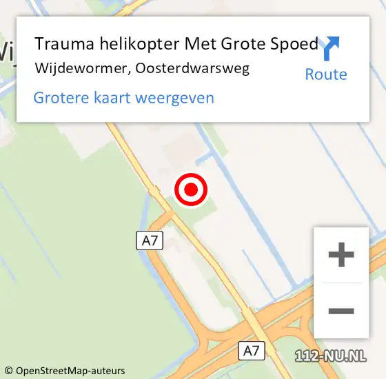 Locatie op kaart van de 112 melding: Trauma helikopter Met Grote Spoed Naar Wijdewormer, Oosterdwarsweg op 2 september 2023 01:45