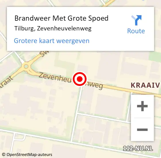 Locatie op kaart van de 112 melding: Brandweer Met Grote Spoed Naar Tilburg, Zevenheuvelenweg op 2 september 2023 09:14
