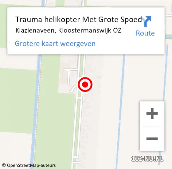 Locatie op kaart van de 112 melding: Trauma helikopter Met Grote Spoed Naar Klazienaveen, Kloostermanswijk OZ op 2 september 2023 09:25