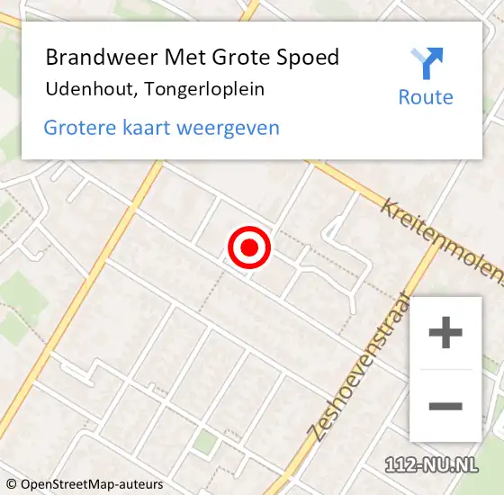 Locatie op kaart van de 112 melding: Brandweer Met Grote Spoed Naar Udenhout, Tongerloplein op 2 september 2023 10:25