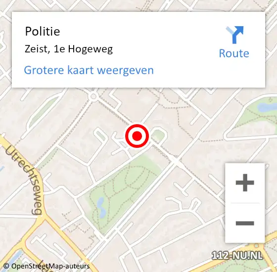 Locatie op kaart van de 112 melding: Politie Zeist, 1e Hogeweg op 2 september 2023 11:07