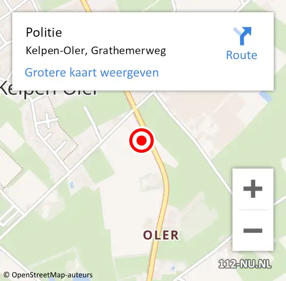 Locatie op kaart van de 112 melding: Politie Kelpen-Oler, Grathemerweg op 2 september 2023 13:22