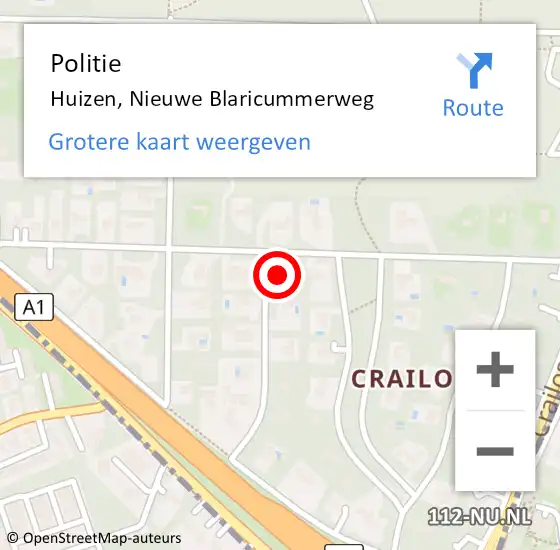 Locatie op kaart van de 112 melding: Politie Huizen, Nieuwe Blaricummerweg op 2 september 2023 13:26