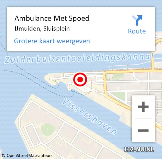 Locatie op kaart van de 112 melding: Ambulance Met Spoed Naar IJmuiden, Sluisplein op 2 september 2023 16:52