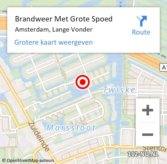 Locatie op kaart van de 112 melding: Brandweer Met Grote Spoed Naar Amsterdam, Lange Vonder op 2 september 2023 17:29