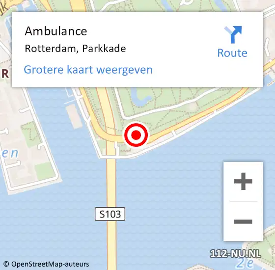 Locatie op kaart van de 112 melding: Ambulance Rotterdam, Parkkade op 2 september 2023 17:43