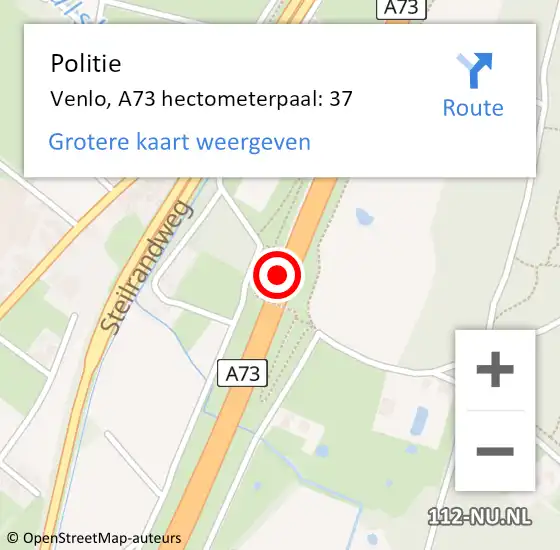 Locatie op kaart van de 112 melding: Politie Venlo, A73 hectometerpaal: 37 op 2 september 2023 20:54