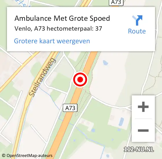 Locatie op kaart van de 112 melding: Ambulance Met Grote Spoed Naar Venlo, A73 hectometerpaal: 37 op 2 september 2023 21:06