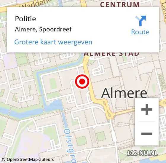 Locatie op kaart van de 112 melding: Politie Almere, Spoordreef op 2 september 2023 22:55