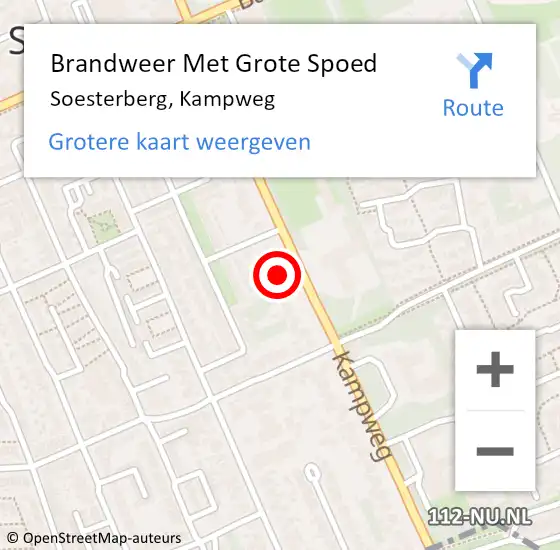 Locatie op kaart van de 112 melding: Brandweer Met Grote Spoed Naar Soesterberg, Kampweg op 2 september 2023 23:14