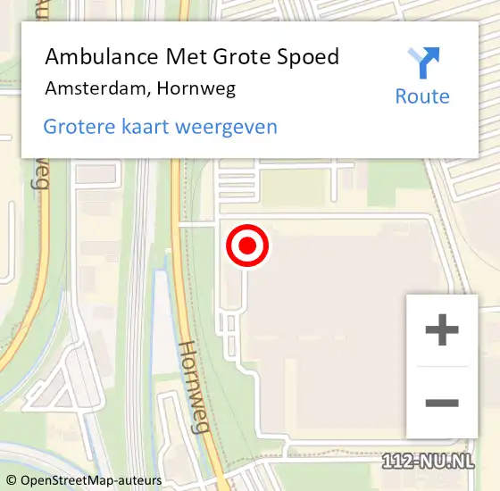 Locatie op kaart van de 112 melding: Ambulance Met Grote Spoed Naar Amsterdam, Hornweg op 2 september 2023 23:26