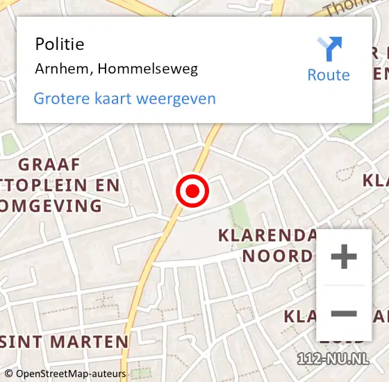 Locatie op kaart van de 112 melding: Politie Arnhem, Hommelseweg op 3 september 2023 01:43
