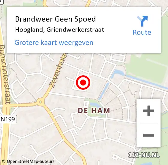 Locatie op kaart van de 112 melding: Brandweer Geen Spoed Naar Hoogland, Griendwerkerstraat op 3 september 2023 04:20