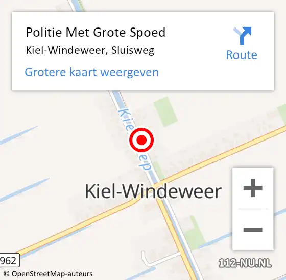 Locatie op kaart van de 112 melding: Politie Met Grote Spoed Naar Kiel-Windeweer, Sluisweg op 3 september 2023 05:25
