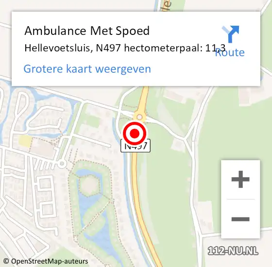 Locatie op kaart van de 112 melding: Ambulance Met Spoed Naar Hellevoetsluis, N497 hectometerpaal: 11,3 op 3 september 2023 09:53