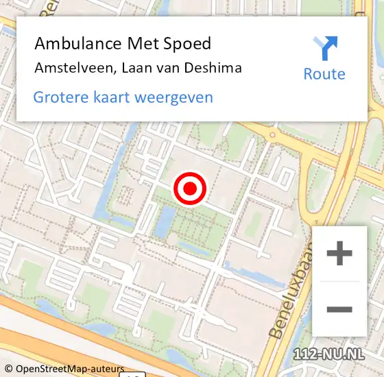 Locatie op kaart van de 112 melding: Ambulance Met Spoed Naar Amstelveen, Laan van Deshima op 3 september 2023 10:22