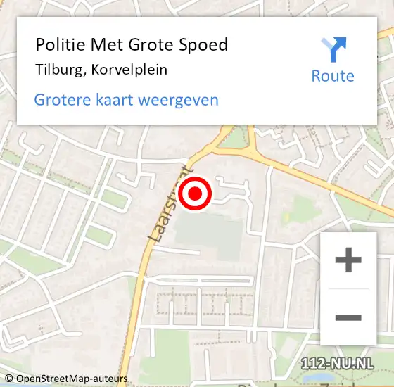 Locatie op kaart van de 112 melding: Politie Met Grote Spoed Naar Tilburg, Korvelplein op 3 september 2023 11:28