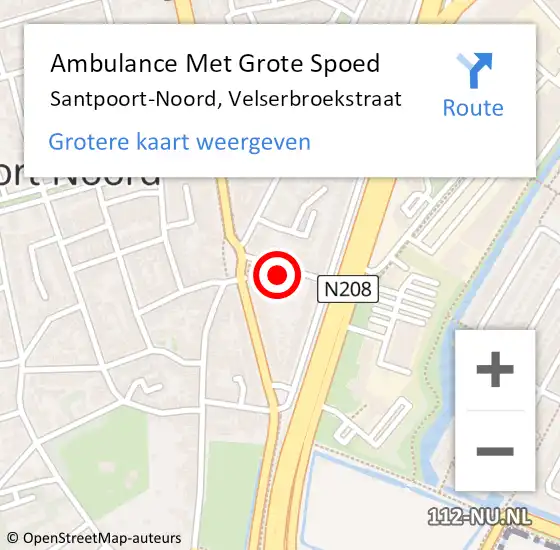 Locatie op kaart van de 112 melding: Ambulance Met Grote Spoed Naar Santpoort-Noord, Velserbroekstraat op 3 september 2023 12:25