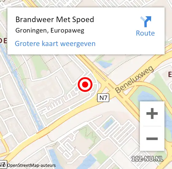 Locatie op kaart van de 112 melding: Brandweer Met Spoed Naar Groningen, Europaweg op 3 september 2023 12:59