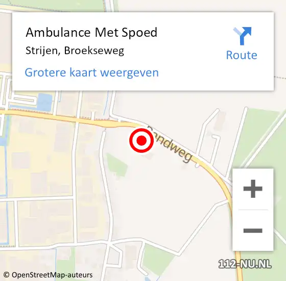 Locatie op kaart van de 112 melding: Ambulance Met Spoed Naar Strijen, Broekseweg op 3 september 2023 13:43