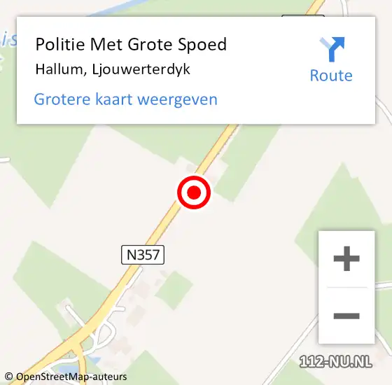 Locatie op kaart van de 112 melding: Politie Met Grote Spoed Naar Hallum, Ljouwerterdyk op 3 september 2023 13:48