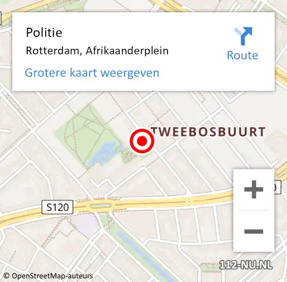 Locatie op kaart van de 112 melding: Politie Rotterdam, Afrikaanderplein op 3 september 2023 13:53