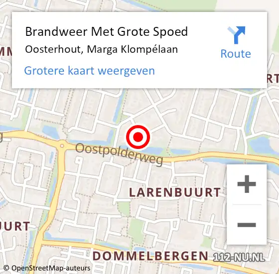Locatie op kaart van de 112 melding: Brandweer Met Grote Spoed Naar Oosterhout, Marga Klompélaan op 3 september 2023 16:01