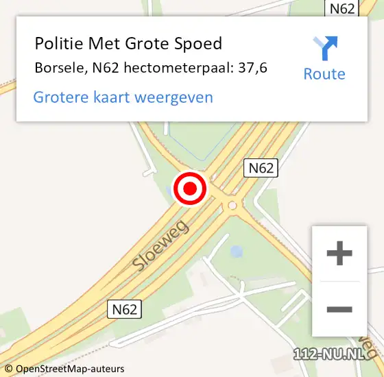 Locatie op kaart van de 112 melding: Politie Met Grote Spoed Naar Borsele, N62 hectometerpaal: 37,6 op 3 september 2023 16:53