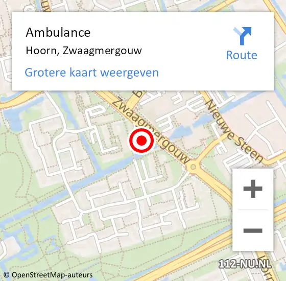 Locatie op kaart van de 112 melding: Ambulance Hoorn, Zwaagmergouw op 3 september 2023 17:37