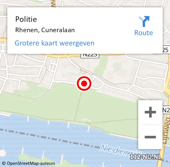Locatie op kaart van de 112 melding: Politie Rhenen, Cuneralaan op 3 september 2023 17:52