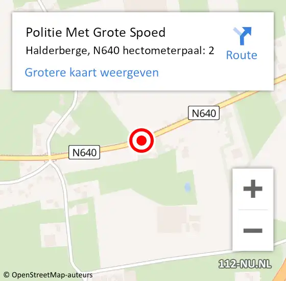 Locatie op kaart van de 112 melding: Politie Met Grote Spoed Naar Halderberge, N640 hectometerpaal: 2 op 3 september 2023 19:48