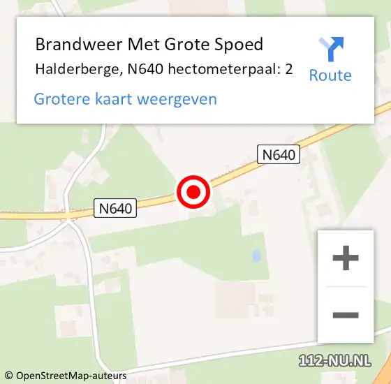 Locatie op kaart van de 112 melding: Brandweer Met Grote Spoed Naar Halderberge, N640 hectometerpaal: 2 op 3 september 2023 19:48